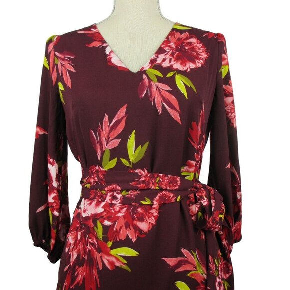 WHBM Elbow-Sleeve Godet Dress Women’s Size 2 Floral Chiffon Sash Tie $180 - Picture 6 of 11